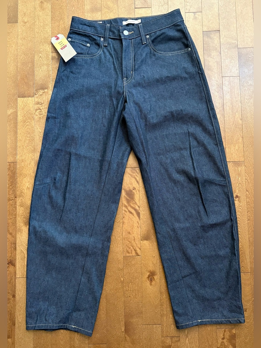Levi's Baggy Dad Barrel Jeans Dark Wash Raw Indigo Denim – Size 27 x 30 (Irreg)
